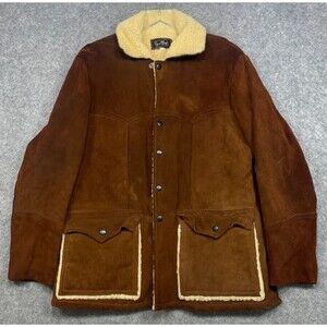 Vintage Joo Kay Jacket Mens 42 Brown Suede Leather Coat Sherpa Lined 70s Western